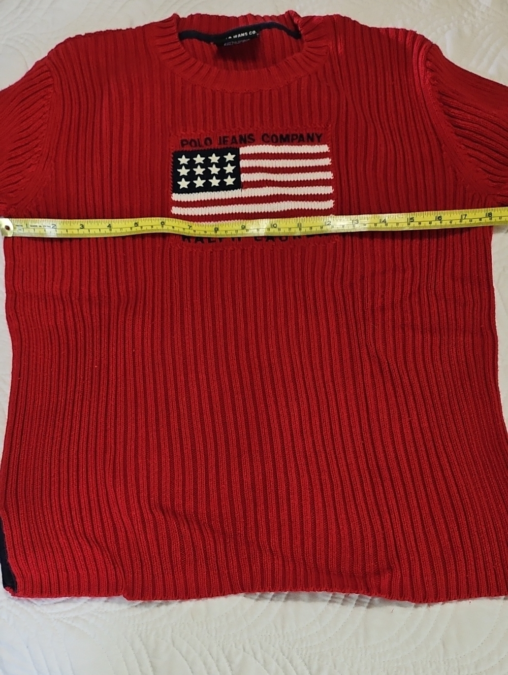 Ralph Lauren Kids Red Ribbed Crewneck Sweater with Flag Motif - Picture 5 of 7